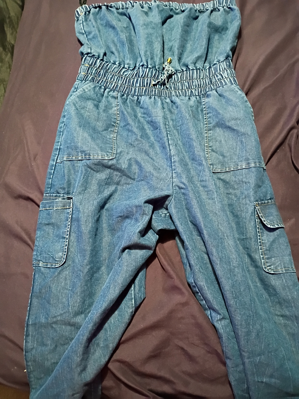 Women's Blue Denim Cargo Jumpsuit Pants